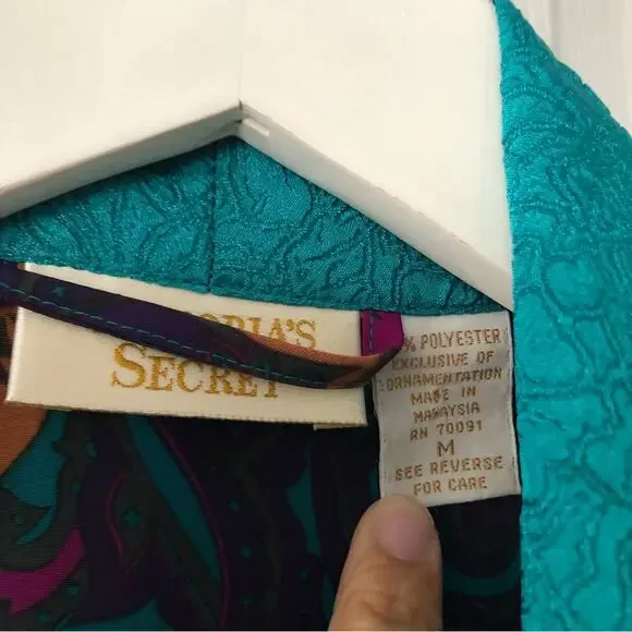 Victoria's Secret Vintage Gold Label Long Robe Tassel Tie Jacquard Trim Medium - Picture 3 of 13